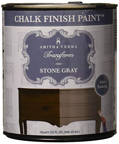Amitha Verma Chalk Finish Paint, No Prep, One Coat, Fast Drying | DIY Makeover for Cabinets, Furniture & More, 1 Quart, (Stone Gray)