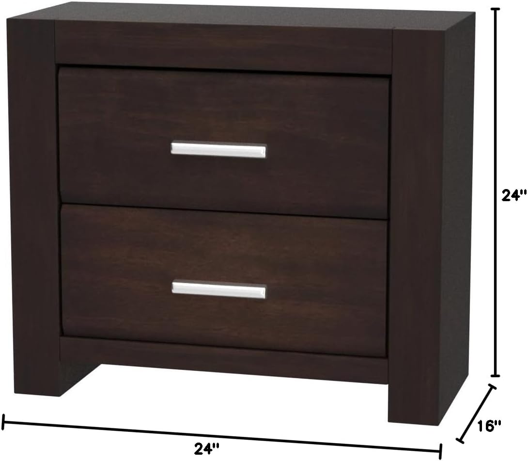 Oberreit Walnut Finish 2-Drawer Wooden Nightstand