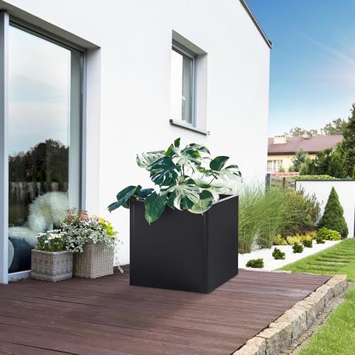 casa.pro Pflanzkübel Vaargel Blumentopf 60 x 60 x 60 cm Pflanzkasten Pflanzentopf quadratisch Blumenkasten Blumenkübel Outdoor Blumentopf Stahl Schwarz