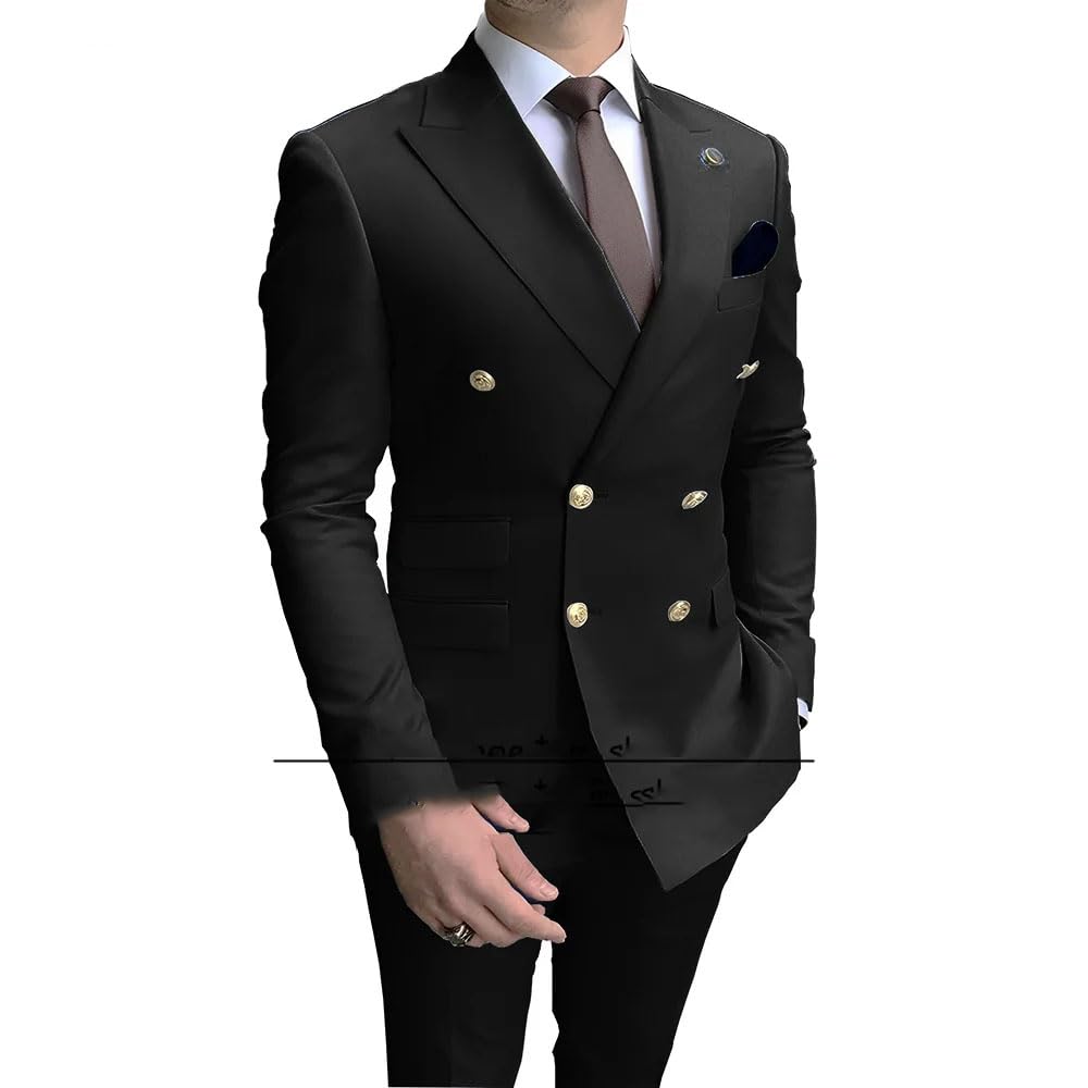 Uomini Smoking Partito 2 Pezzi Risvolto Uomini Abiti Bottoni Oro Abiti Doppiopetto Uomini Abiti Da Uomo Smoking Suit