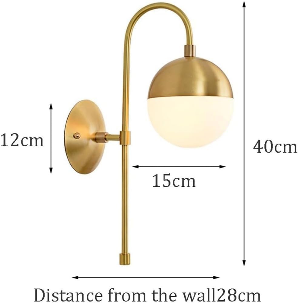 Brushed Gold Frosted Globe Glass Wall Sconce Iron Base Home Decor Wall Light for Bedroom Living Room Bedside Hallway Entryway