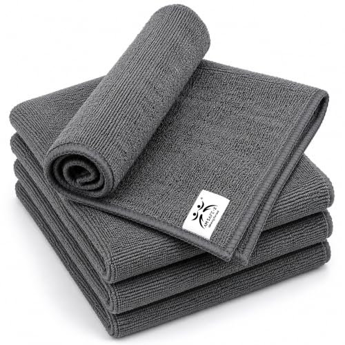 Image of AM Safe-X Premium Microfiber Cleaning Cloth 4Pcs 350 GSM 40x40cm Grey | Ultra Thick Dual-Sided Car Drying Towel | Super Absorbent, Lint-Free & Scratch-Free | Multipurpose Microfiber Cloth