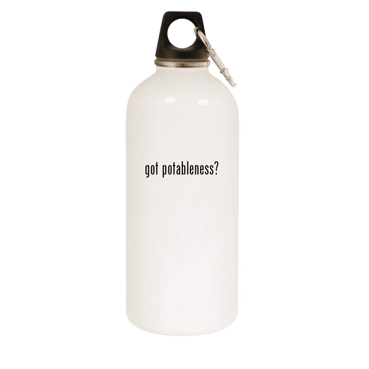 got potableness? - 20oz Stainless Steel White Water Bottle with Carabiner, White