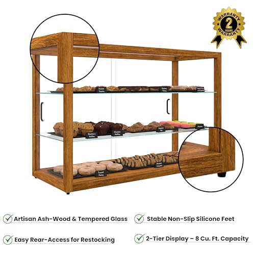 Image of KoolMore 42 in. Horizontal Light Wood Countertop Dry Bakery Display Case, Large Bread, Pastry and Dessert Display with Tempered Glass