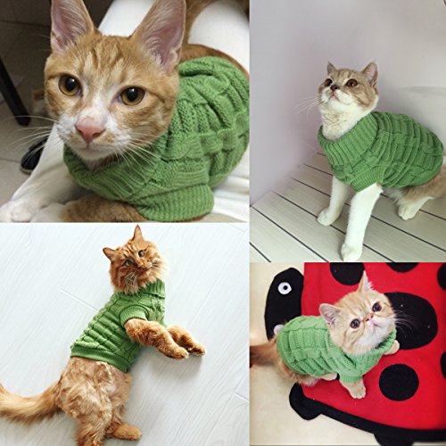 Knitted Braid Plait Turtleneck Sweater Knitwear Outwear for Dogs & Cats (Green, XS) - Image 4
