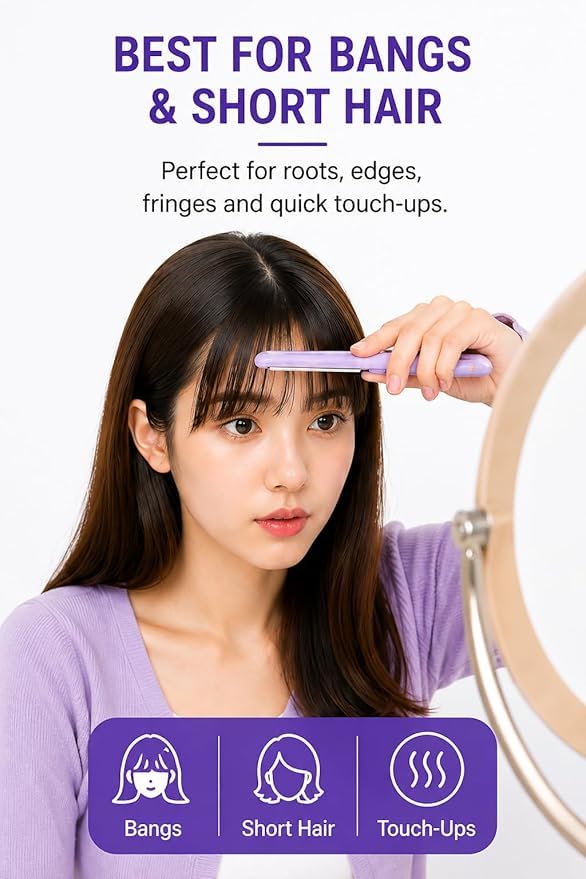 Image of Hunaysa Mini Portable Hair Straightener With Ceramic Plates, Lightweight Body, And Travel-friendly Transparent Carry Case. Suitable For Home And Travel Use