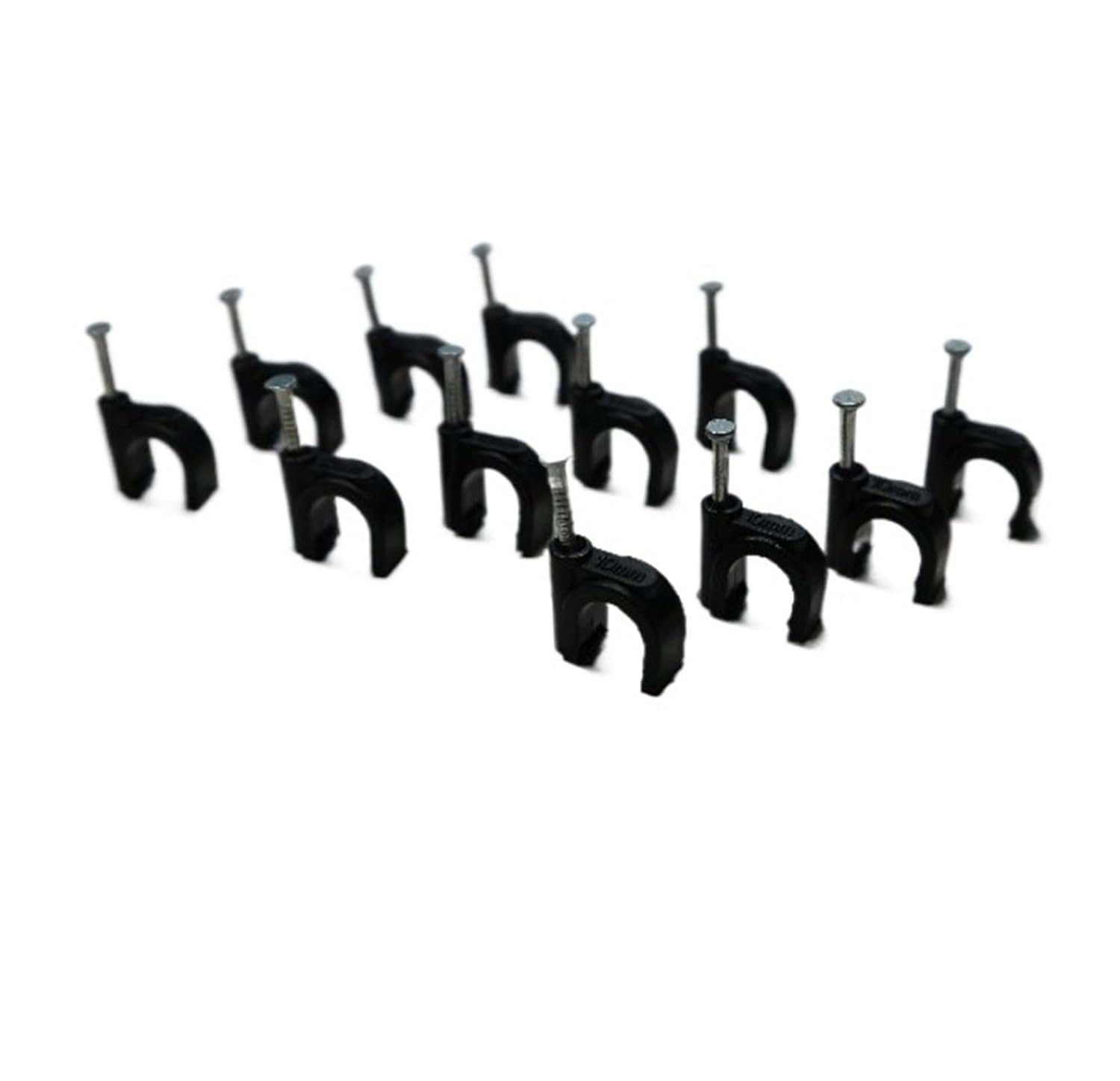 Clips de finition de câble, clips de finition de fil, 100 clous ronds Clips de câble 12 mm, 14 mm, 16 mm, 18 mm, 20 mm, 25 mm, utilisés for le fil en plastique en forme de C noir avec clous de fixatio
