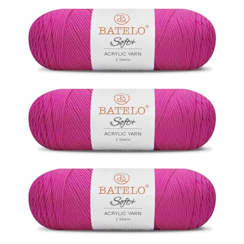 Image of Soft Hot Pink Yarn 1008 Yards - 3 Pack Acrylic Yarn of 200g /7.5oz - 4 Medium (Worsted) - Crocheting, Knitting, Amigurumi, Craft