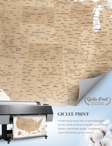 Image of IPIC - World and USA Map Canvas Wall Art, Oversized Travel Map Prints for Office, Home, Study and RV, Push Pin Board Decor for Travel Lovers, Ready to Hang