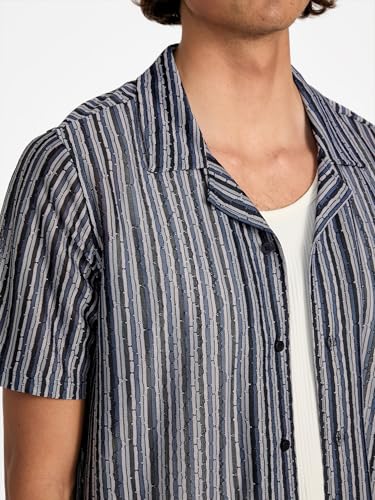 GUESS Men's Short Sleeve Wyatt Stripe Resort Shirt3