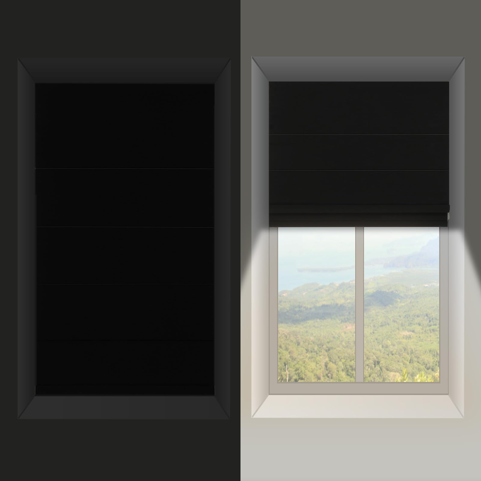 Changshade Cordless Blackout Roman Shades for Indoor Windows Custom Size, Black Out Room Darkening French Door Window Roman Blinds for Bedroom Bathroom, Heat Blocking Thermal Insulated Privacy, Black