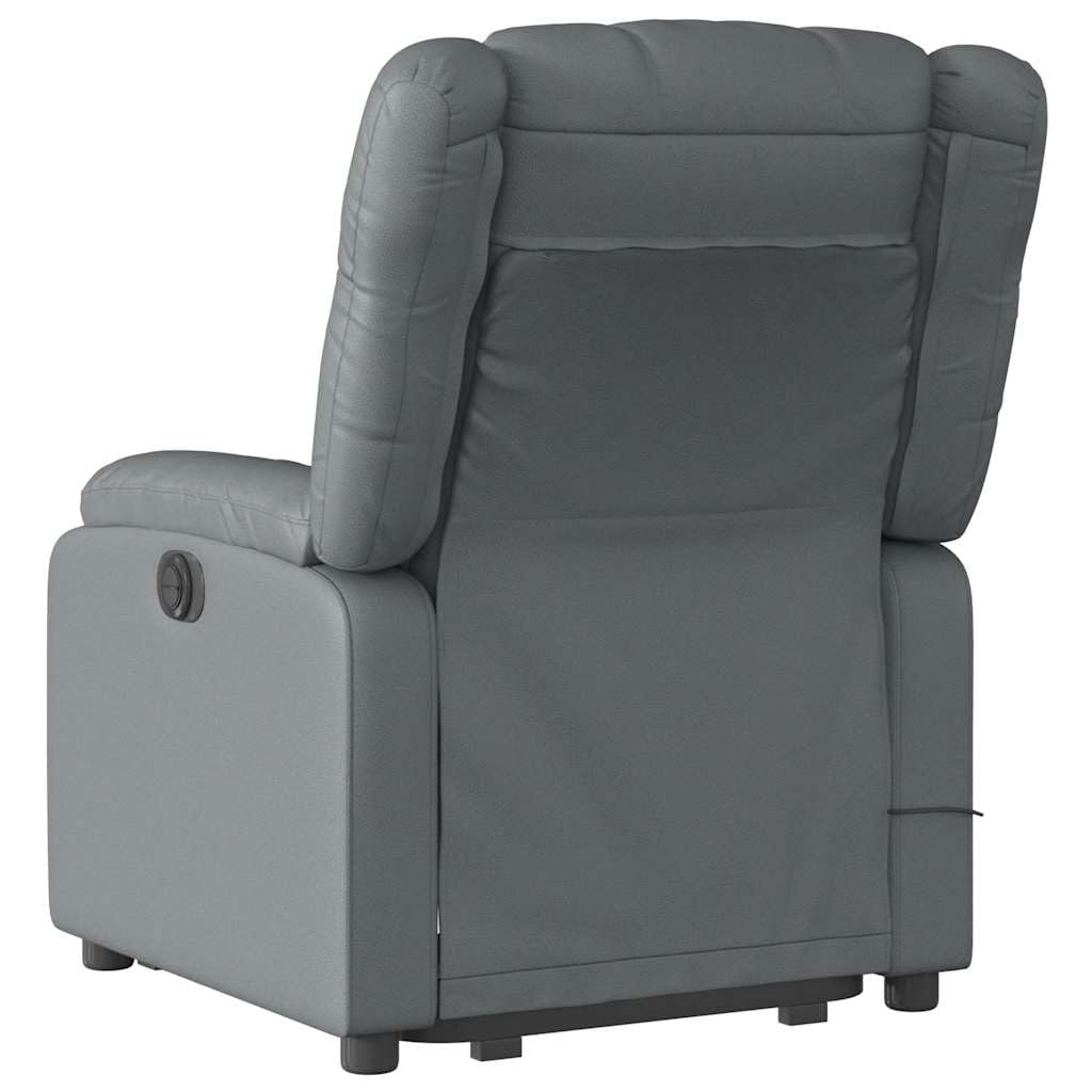 Sillón elevador eléctrico reclinable con masaje por vibración, color gris, de piel sintética, 6 puntos de masaje, función elevación e inclinación de 135 grados, estructura estable