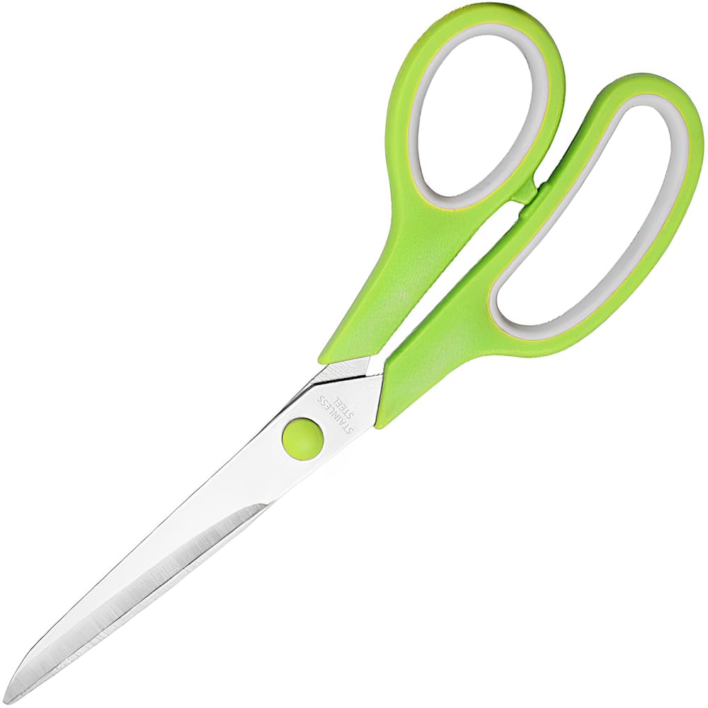 KINDOYO 8" Multipurpose Scissors with Ultra Sharp Blades, Comfort-Grip Handles, Sturdy for School Home Office Art Craft Sewing Tailor Heavy Duty, Green