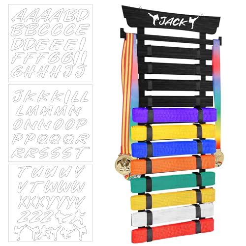 Petpvilit 12 Karate Belt Display Rack with Stickers Black