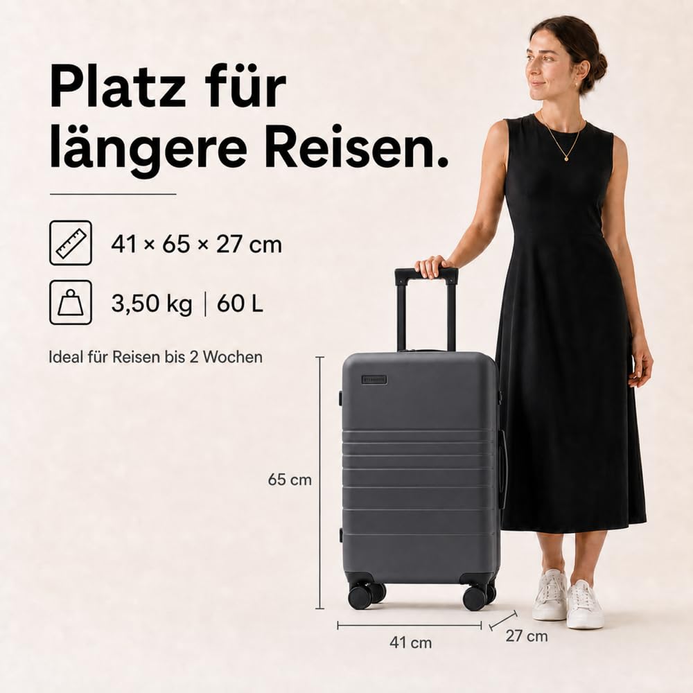 Kofferset 3-teilig Grau 195L – Eternitive E2 Plus | Laptoptasche 38L + Mittel 60L + XL 97L | TSA-Schloss