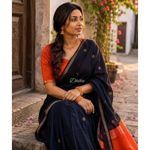 Image of Original Maheswari Cotton Silk Saree for Women | Kanjivaram Pure Silk Cotton Sari with Blouse | Zari Work | Tassels | Handloom Weave