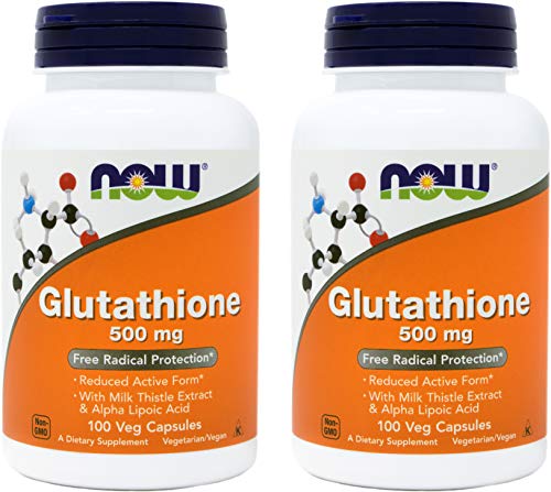 Now Glutathione 500 mg, 100 Vegan Capsules (Pack of 2) - Reduced Form GSH Supplement - Enhanced with Milk Thistle Extract and Alpha Lipoic Acid
