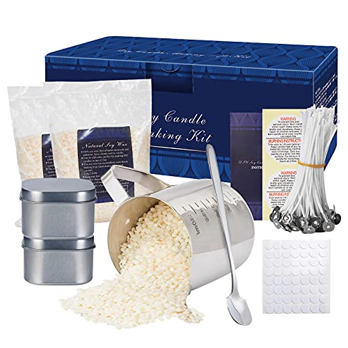 Candle Making Kit, 2lbs Soy Wax Candle Making Kit for Making Soy Candle, Soy Wax for Candle Making, Including Pouring Pot, Wicks, Candle Tins, Wick Stickers