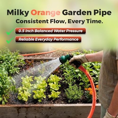Image of Prayag Garden Pipe 15 Meter(49.21 Feet) 0.5 inch with Spray Gun | Flexible PVC Water Hose Pipe for Gardening, Car Wash & Home Cleaning | Lightweight & Durable - (Milky Orange)