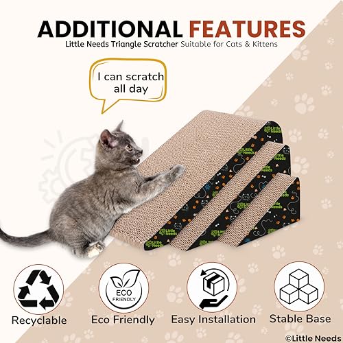 Image of Corrugated Cardboard Cat Scratcher with Catnip - (Triangle Slice) | 16 inch Durable & Detachable 3-in-1 Scratching Pad for Cats & Kittens | Textured Design for Play & Furniture Protection