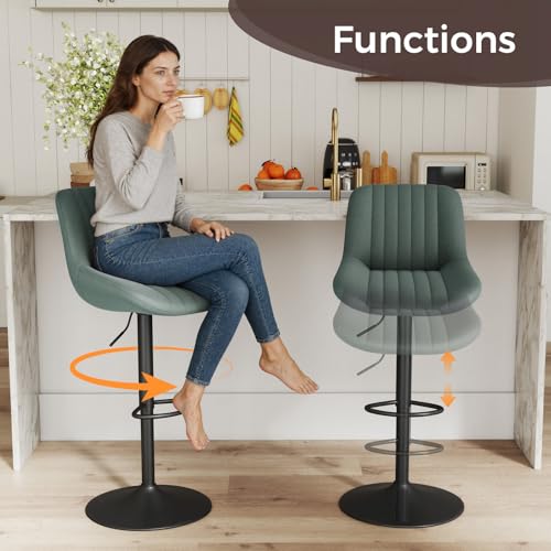 Image of Nalupatio Bar Stools Set of 2, Adjustable Modern Swivel Bar Stools with Backs, Counter Height Performance Fabric Island Chairs for Home Kitchen, Dark Green