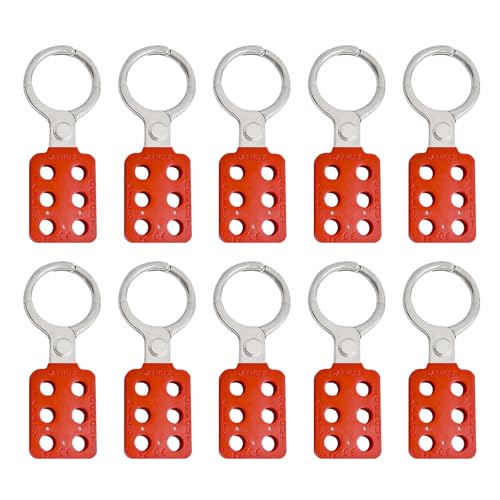 Image of Lock Out Tag Out Hasp,Red 1.5 inch Jaw Diameter Aluminum Lockout Hasp Tamper-Proof Padlock Hasp with Extended Jaw,Nylon Handle,Impact-Resistant(10 Pack)