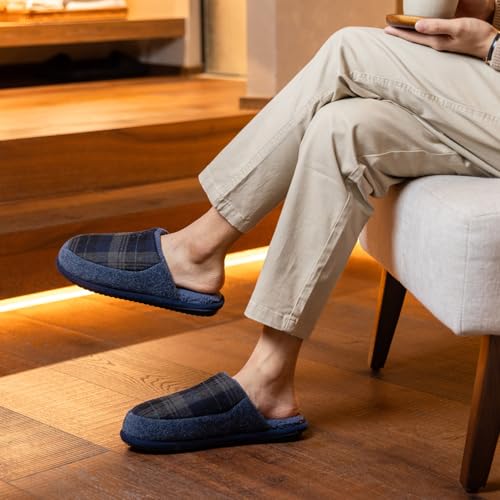 Image of GOEWY Mens Two-Tone House Slippers with Memory Foam Cozy Warm Slip On House Shoes for Indoor Outdoor Gifts for Men Him Dad