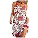 Julhold Damen Böhmisches Kleid Mode Sexy Ärmellos Gestreifter Druck Saum Print Lose Strandkleid Fließende Kleider(Rot,S)