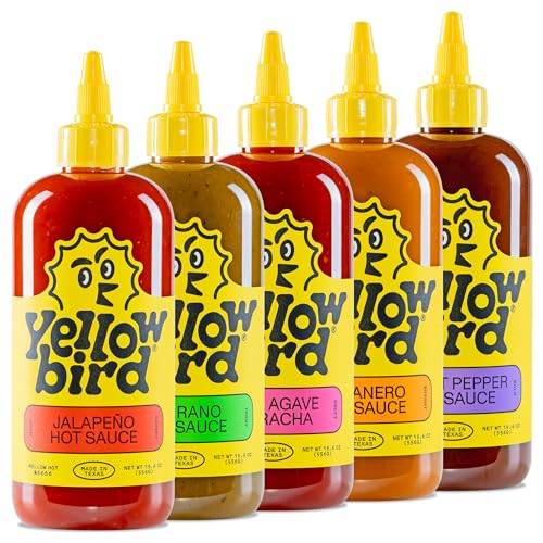 Yellowbird® Classic Hot Sauce Variety Set 19.6 oz Tabletop Size (Mellow to Real Hot | 5 Flavors | Made in Texas)