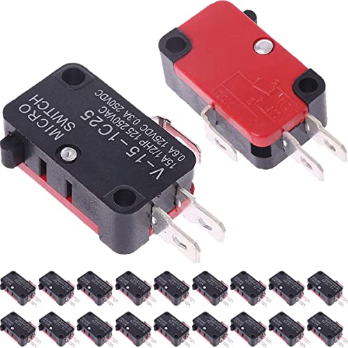 DAOKAI 20PCS V-15-1C25 16A Micro Switch 125V/250V Snap Action Button Momentary Limit Switch Self Reset SPDT 1NO 1NC 3Pin for Microwave Oven Switch