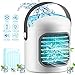 Climatiseur Portable, USB Mini Refroidisseur d'air 4 en 1 Ventilateur de Climatisation Air Purifier Humidifier,avec 4 Bac à Glaçons, 3 Vitesses 7 Couleurs Veilleuse Colorée Fan pour Bureau Maison