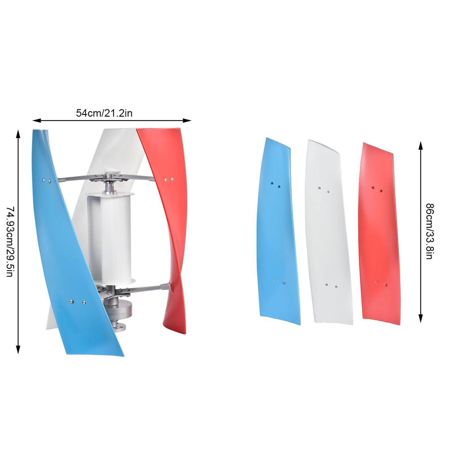 Kit generador de turbina eólica, generador de turbina eólica de Eje Vertical con Controlador y Rueda de Asistencia eólica, generador de energía eólica de 3 Palas con imán Permanente 20000W-12V