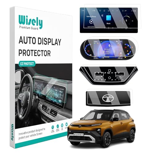 Image of Wisely 4Pcs - Screen Guard for TATA PUNCH (2026) ACCOMPLISHED+S 10.25-Inch Display Car Infotainment System Protector + 7 inch Instrument Cluster + Steering + AC Stereo Accessories - Touch Responsive - HD Clear