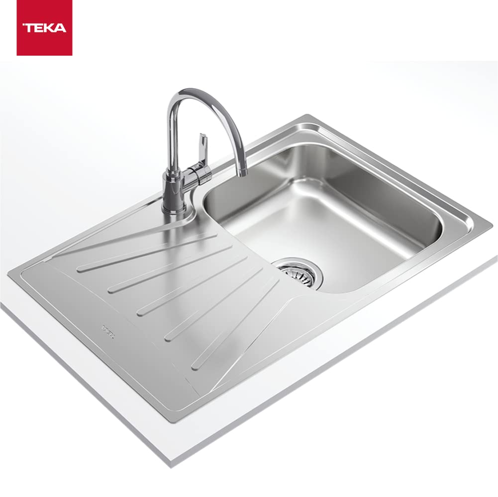 Teka Starbright 45 E-XP 1C 1E - Fregadero de 45 cm, Izquierda Encastrado, 1 Cubeta y Escurridor, Desagüe con Válvula Manual, Instalación por Encastre, Color Acero Inoxidable