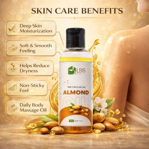 Image of Pure Sweet Almond Oil 100% Extra Virgin Cold Pressed | Natural Carrier Oil for Hair, Skin & Body Massage | Deep Moisturizing Hair Oil for Soft & Healthy Looking Hair | 100ml (Pack of 2)