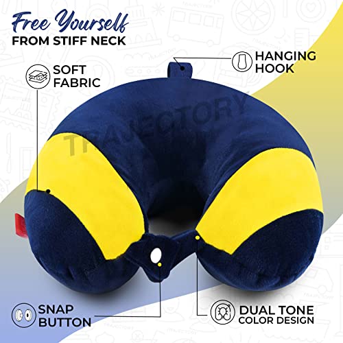 Image of Trajectory Minion Blue & Yellow Neck Pillow Rest Cushion with Soft Velvet Eyemask and Earphone Case for Travel in Flight car Train Airplane with 2 Years Warranty for Sleeping for Men and Women
