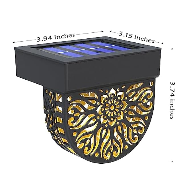 Solar Fence Lights 6 Pack Solar Deck Lights Waterproof LED Powered Step Wall Lanterns Outdoor Decorations Warm Yellow Decorative Lighting for Garden Backyard (Black)