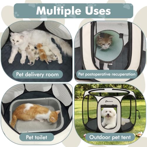 Image of Persure Dog Cat Pet Playpen Puppy Crate Cage for Indoor Outdoor Travel | Nursing Rest Zone Recovering Pet Quarantine Room Portable Pop Up Easy to Set up lightweight Carrying Bag(White with Pad,Small