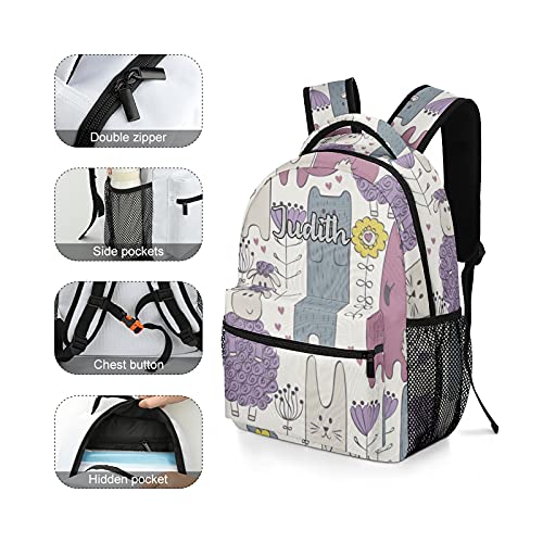 Cute Cat Floral Custom Kids Backpack, Personalized Student School Bags for Boys & Girls, Bookbags for Travel3