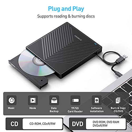 ORIGBELIE External CD DVD Drive, Ultra Slim CD Burner USB 3.0 with 4 USB Ports and 2 TF/SD Card Slots, Optical Disk Drive for Laptop Mac, PC Windows 11/10/8/7 Linux OS by ORIGBELIE - Image 4