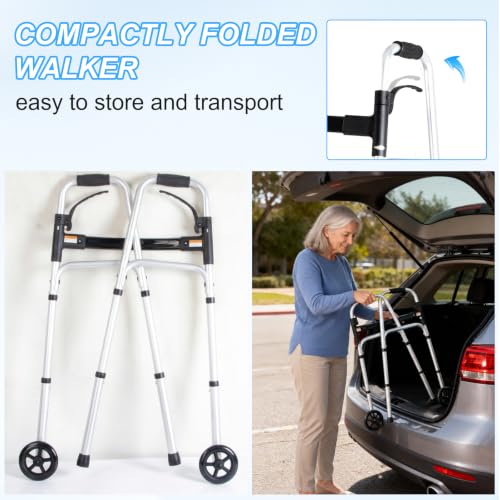 Image of Folding Walkers for Seniors with Basket: Standard Walkers for Seniors Lightweight Portable Walker Adjustable Height Standard Upright Walker for Elderly Disabled Bariatric (Sliver + Black)