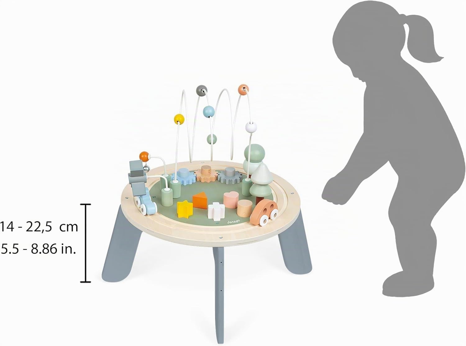 Janod - Sweet Cocoon Aktivitätstisch aus Holz - Multi-Spieltisch für Kleinkinder - Feinmotorische Entwicklung - Rutschfeste Füße - Farben auf Wasserbasis - FSC-zertifiziert - Ab 1 Jahr, J04402