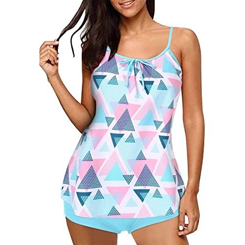 Plus Size Swimsuit For Women Women Vintage Print Bowknot Strappy Back Tankini Set Two Piece Swimdress Panty Bathing Blue #TOP11