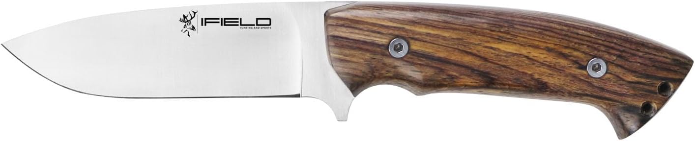 iFIELD Bushcraft Hunting Knife Workout EL29112 – 4.5″ MOVA Full-Tang Satin Blade, Cocobolo Handle, Brown Leather Sheath, Outdoor Survival Camping Tool