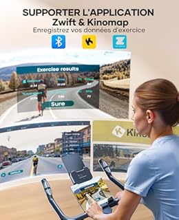 TOPUTURE Velo d Appartement,Vélo d’Appartement avec Écran LCD et Compatible APP, Résistance Réglable,Vélo d’Intérieur Silencieux avec Système d’Amortissement,Siège Confortable,Capacité 160 kg