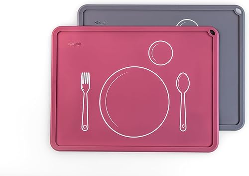 CHAMOS Manteles individuales de silicona para niños pequeños y niños - Mantel individual Montessori - Antideslizante (rosa y gris)