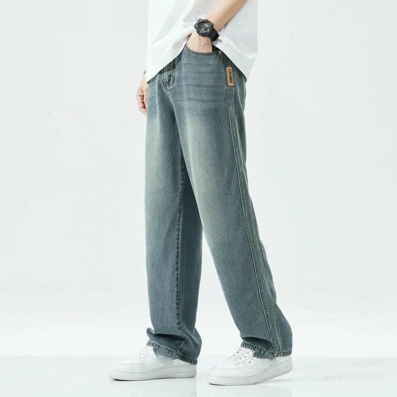 Mens Spring Summer Soft Lyocell Fabric Jeans Men Thin Wide Leg Denim Pants Elastic Waist Casual Trousers2
