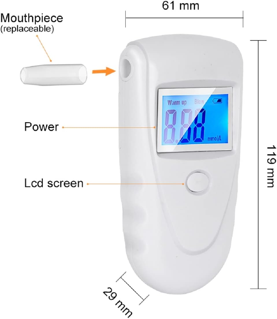 Keto Breath Breathalyzer, High Accuracy Ketone Meter Tracing Diet & Ketosis Status, Ketone Breath Analyzer with 10 Mouthpieces (White)