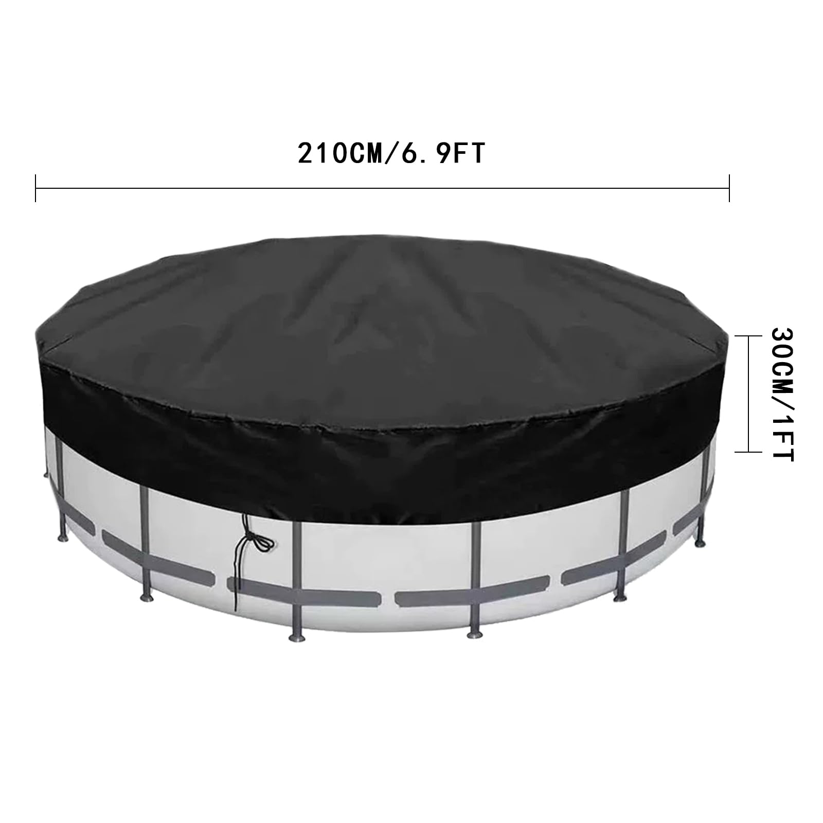 Copertura per Piscina Rotonda, Copertura per Piscine Fuori Terra, Resistente agli Strappi, Resistente allo sbiadimento, Impermeabile,Nero,6.9FT/210CM