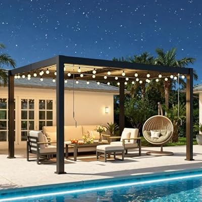 10' x 12' Louvered Pergola, Outdoor Pergola with Metal Adjustable Louvered Roof & Gutter System, Hardtop Patio Gazebo for Backyard, Patio, Garden, Dark Gray